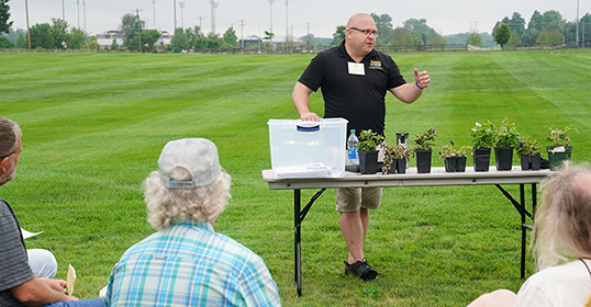 Expert Kyle Daniels teachign workshop, Purdue Turf & Landscape Field DAy.